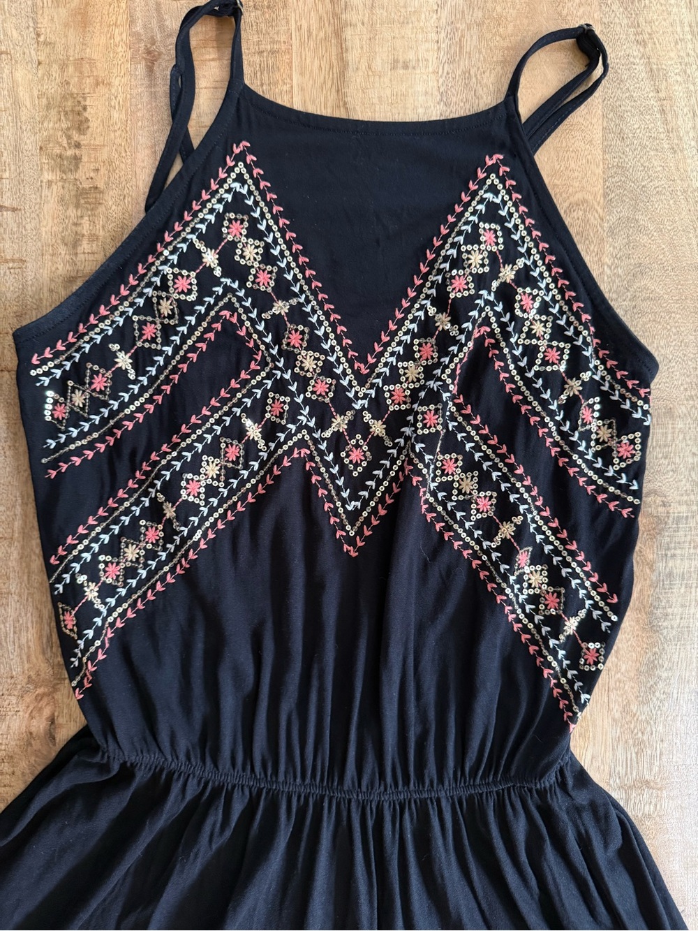 Forever 21 Black Embroidered Fit & Flare Dress Boho Sleeveless Size Small - Picture 2 of 11
